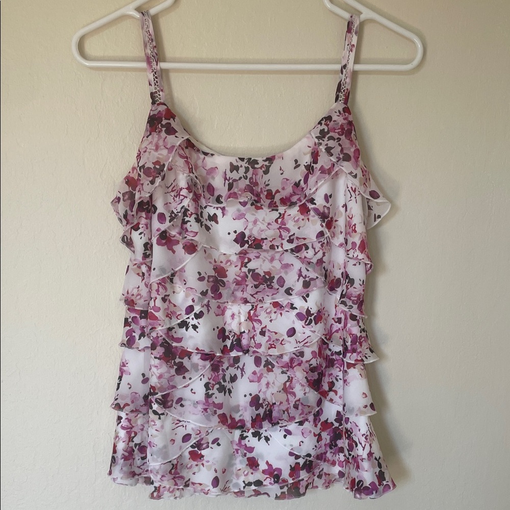 White House Black Market Pink and Purple Floral Top Size Small